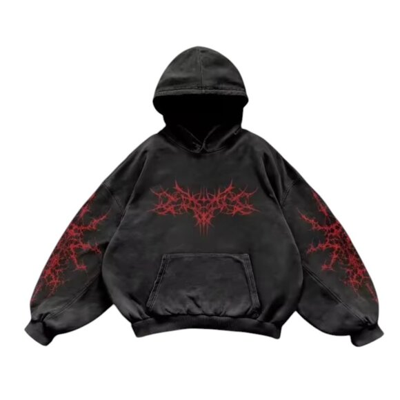 Mens Graphic Hoodie, Black Dark Streetwear Gothic Jacket, Cotton Polysester Blen - Picture 1 of 5